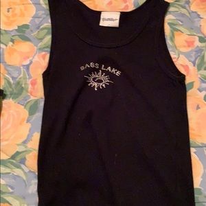 Black tank with Bass Lake in jewels on front L